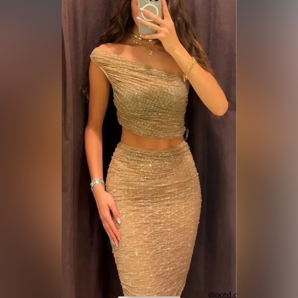 ZARA SHINY LACE MIDI SKIRT